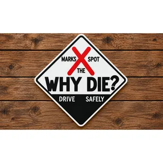 Photo of X Marks The Spot Road Sign WHY DIE? Drive Safely South Dakota Traffic Safety