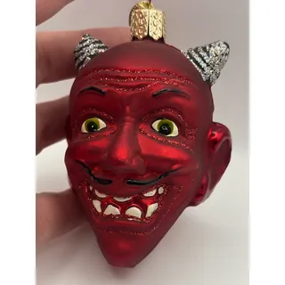 Photo of Old World Christmas, Devil Head with Glitter Ornament, Halloween Decor *BROKEN*