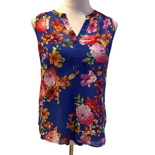 Photo of Daniel Rainn Blue Floral Sleeveless V Neck Top Casual Chic Trendy Boho Style SP 