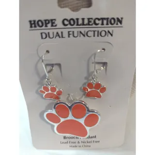 Photo of Hope collection dual function earrings and brooch/pendant orange and silver tiger paws