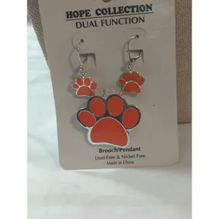 Photo of Hope collection dual function earrings and brooch/pendant orange and silver tiger paws