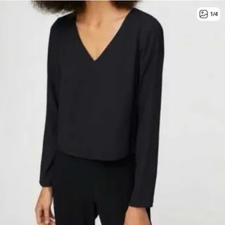 Photo of Aritzia Babaton Murphy Black V neck Long Sleeve Blouse size XS