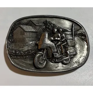 Photo of Vintage Bergamot 1984 Biker Motorcycle Couple Riding Through Hills Buckle 3”