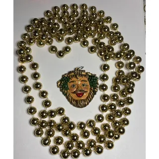Photo of Vintage Bacchus 2000 Mardi Gras Medallion Extra Long Gold Beads New Orleans
