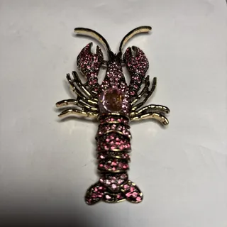 Photo of LARGE Vintage Style Pink Lobster Party Art Nouveau Brooch Pin Rhinestone Crystal