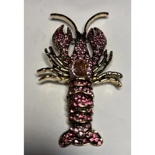 Photo of LARGE Vintage Style Pink Lobster Party Art Nouveau Brooch Pin Rhinestone Crystal