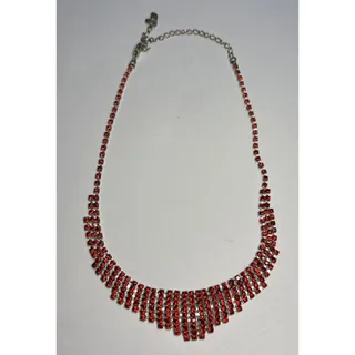 Photo of Red Silver Tone Metal Crystal Rhinestone Necklace 14”