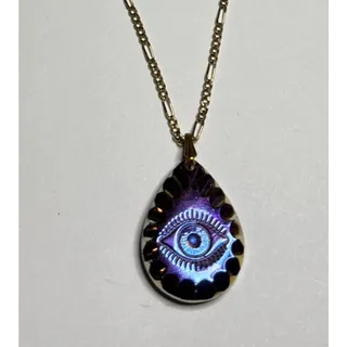 Photo of Gold Tone Evil Eye Design Teardrop Pendant Necklace 18”
