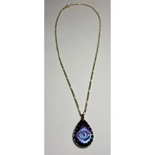 Photo of Gold Tone Evil Eye Design Teardrop Pendant Necklace 18”