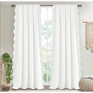 Photo of Coastal Chic Scallop Edge Window Curtain 2 Panels Set, Light Blue 52" W X 84"