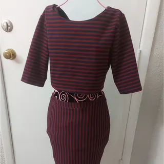 Photo of Forever 21 Striped Print Open Midriff Cut Out Dress Maroon/Navy M Coquette Girl