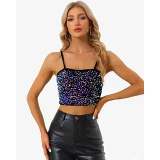Photo of ◇105 MSRP $35 NWOT ALLEGRA K SEQUINED VELVET SPAGHETTI STRAP CROP TOP ♡SIZE S♡
