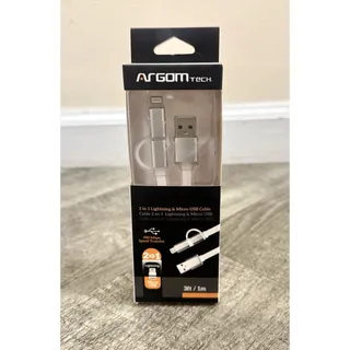 Photo of Argom Tech 2-in-1 USB-A to Lightning & Micro USB Cable 3ft White 480Mbps