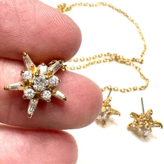 Photo of Crystal Rhinestone Star Pendant Necklace & Earring Set 14K GE Gold Electroplate