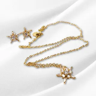 Photo of Crystal Rhinestone Star Pendant Necklace & Earring Set 14K GE Gold Electroplate