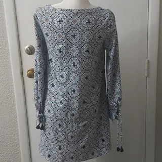 Photo of LOFT Ann Taylor Blue/Orange Long Sleeve Crewneck Shift Dress XS Boho Classic