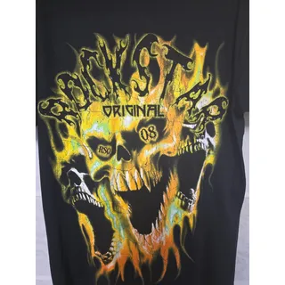 Photo of Rockstar Original Mens L Large Oversized Black Skull Flame Shirt NWT NEW