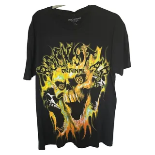 Photo of Rockstar Original Mens L Large Oversized Black Skull Flame Shirt NWT NEW