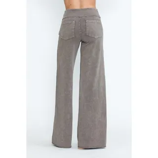 Photo of Chatoyant Plus Size Mineral Washed Wide Leg Stretch Pants Desert Taupe 1XL