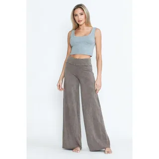 Photo of Chatoyant Plus Size Mineral Washed Wide Leg Stretch Pants Desert Taupe 1XL
