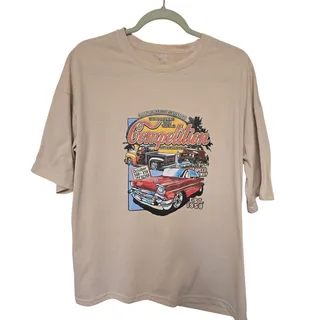 Photo of Competition Classic Car Truck SHEIN Mens Medium Hot Rod T Shirt Beige