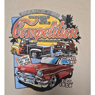 Photo of Competition Classic Car Truck SHEIN Mens Medium Hot Rod T Shirt Beige