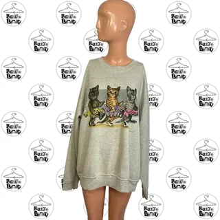 Photo of VTG 90s Oneita Power Sweats L Gray Ballet Tutu Kittens Graphic Sweatshirt USA