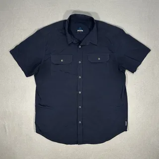 Photo of prAna Short Sleeve Button Up Shirt Men’s Large Navy Blue Outdoor Hiking