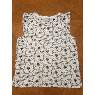 Photo of LOFT XL Floral Embroidery Eyelet Sleeveless White Black Ruffle Trim Blouse