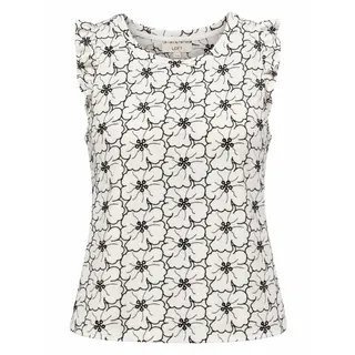 Photo of LOFT XL Floral Embroidery Eyelet Sleeveless White Black Ruffle Trim Blouse