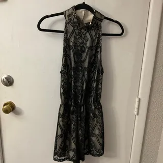 Photo of Audrey 3+1 Black Lace Sleeveless Romper L Coquette Girl Boho Cute Goth Fairycore