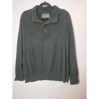 Photo of Eddie Bauer Mens XL Forest Green Cotton Cashmere Blend Button Collar Pullover