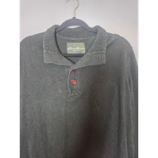 Photo of Eddie Bauer Mens XL Forest Green Cotton Cashmere Blend Button Collar Pullover