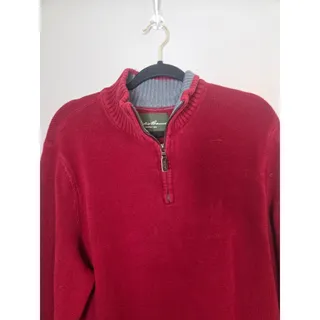 Photo of Eddie Bauer Mens XLT Maroon Heavy Knit 1/4 Zip Pullover Mock Neck Sweater