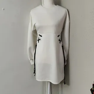 Photo of ASOS White/Black Mini Dress with Lace Up Corset Detail Balloon Sleeves 6 Party