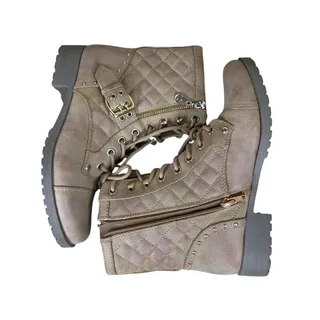 Photo of G by Guess Combat Boots Women’s 6 Beige Quilted Lace Up Buckle Gold Zip Casual