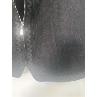Photo of PETER NYGARD Black 100% Suede Leather Embroidered Zip Up Ribbed Sweater Jacket