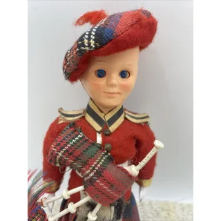 Photo of Tartan Skirt Highland Doll w Bag Pipes Vintage Boy 7.5”