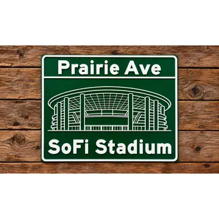 Photo of SoFi Stadium Los Angeles California Road Sign Prairie Ave Exit Street Rams