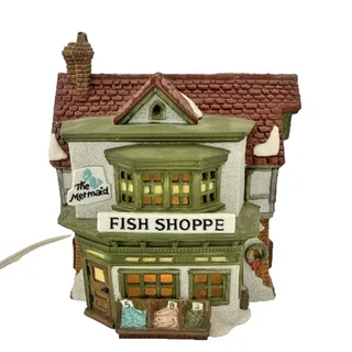 Photo of Dept 56 The Mermaid Fish Shoppe 1988 Dickens Village Series 5926-9 W/LIGHT