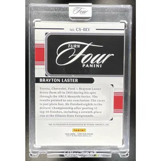 Photo of 2026 Panini Turn Four Racing Brayton Laster Center Stage Signatures Blue /49 RC