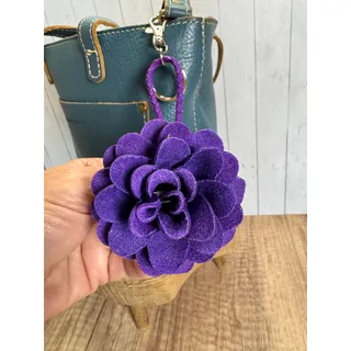 Photo of Leather Purple Flower Purse Charm Genuine Leather Rose Bag Charm NEW FAST SHIP