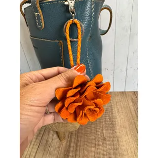 Photo of Leather Orange Flower Purse Charm Genuine Leather Rose Bag Charm NEW FAST SHIP