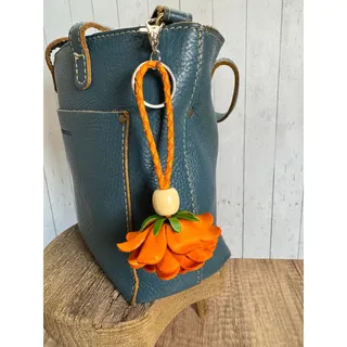 Photo of Leather Orange Flower Purse Charm Genuine Leather Rose Bag Charm NEW FAST SHIP