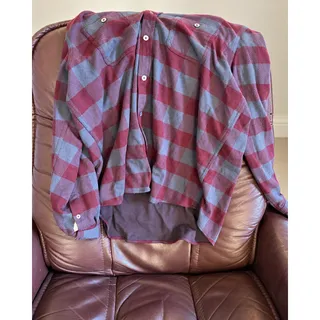 Photo of Flag & Anthem MadeFlex Plaid Shirt Mens XL Burgundy Gray Stretch Button Up