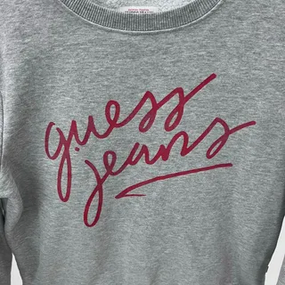 Photo of Guess Jeans Women’s SM Regular Fit Logo Sweatshirt Gray Heather Red Script
