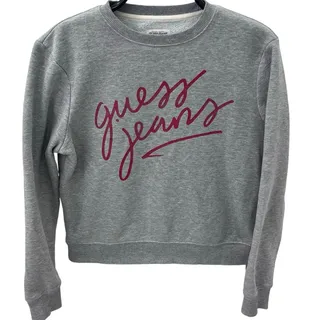 Photo of Guess Jeans Women’s SM Regular Fit Logo Sweatshirt Gray Heather Red Script