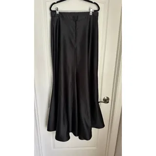 Photo of Tadashi Shoji Black Satin A-Line Maxi Skirt - Elegant Formal Evening Sz 14