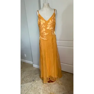 Photo of NWT Karen Millen Satin Applique Woven Maxi Dress in Mango Sz 8