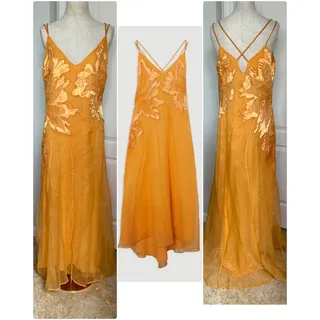 Photo of NWT Karen Millen Satin Applique Woven Maxi Dress in Mango Sz 8